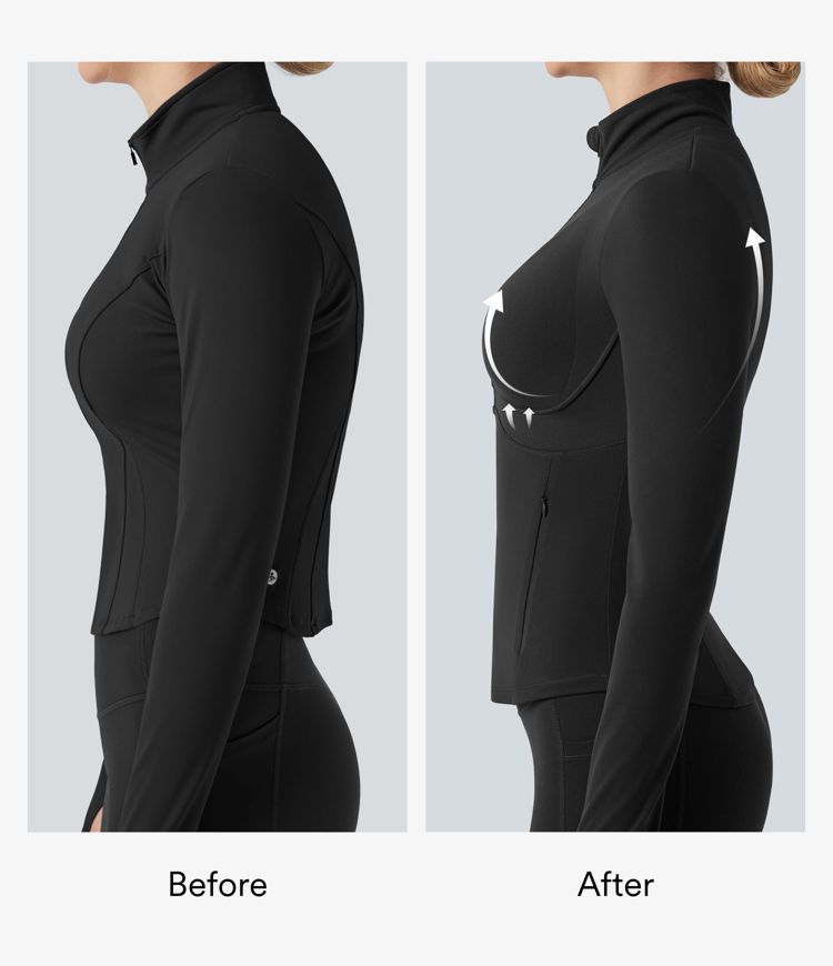 Veste de yoga Halara UltraSculpt™ col montant push-up manches longues à trous pouces avec poches