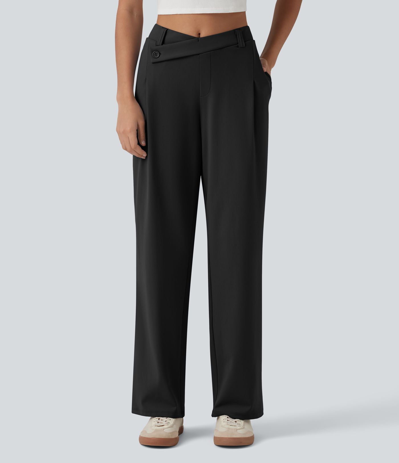 Halara Flex™ DayStretch Asymmetric Mid Rise Work Straight Leg Pants with Pockets