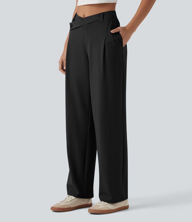 Halara Flex™ DayStretch Asymmetric Mid Rise Work Straight Leg Pants with Pockets