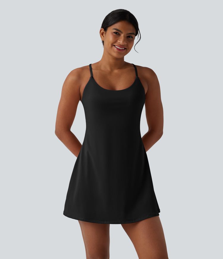 Softlyzero™ pliušinė sportinė suknelė su pilvo modeliuojančiu efektu ir kišenėmis — Easy Peezy leidimas