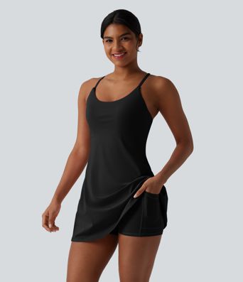 Softlyzero™ pliušinė sportinė suknelė su pilvo modeliuojančiu efektu ir kišenėmis — Easy Peezy leidimas