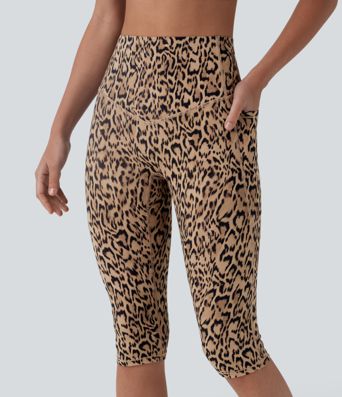 Halara UltraSculpt™ - Pedal-Pusher-Leggings mit hohem Bund, Seitentaschen, Bauchkontrolle und Leopardenmuster