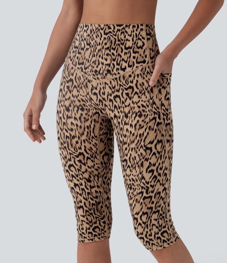 Halara UltraSculpt™ - Pedal-Pusher-Leggings mit hohem Bund, Seitentaschen, Bauchkontrolle und Leopardenmuster