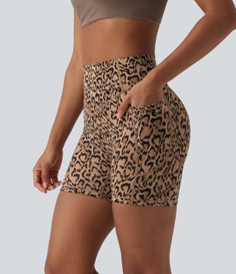Halara UltraSculpt™ Leopard Print High Waisted Scrunch Butt Lifting Tummy Control Training Biker Shorts 5'' with Pockets