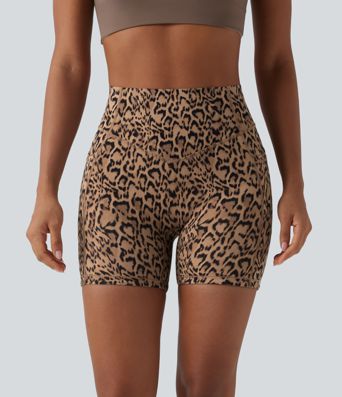 Halara UltraSculpt™ Leopard Print High Waisted Scrunch Butt Lifting Tummy Control Training Biker Shorts 5'' with Pockets