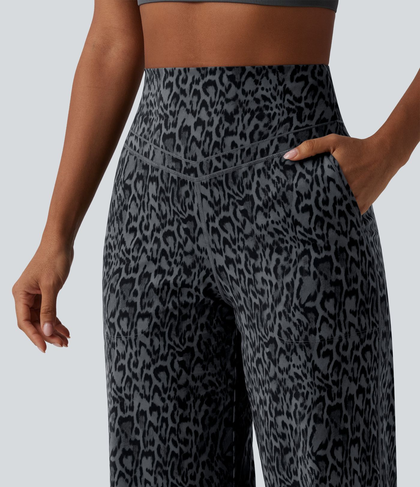 Halara UltraSculpt™ Leopard Print High Waisted Tummy Control Straight Leg Yoga Trousers with Pockets