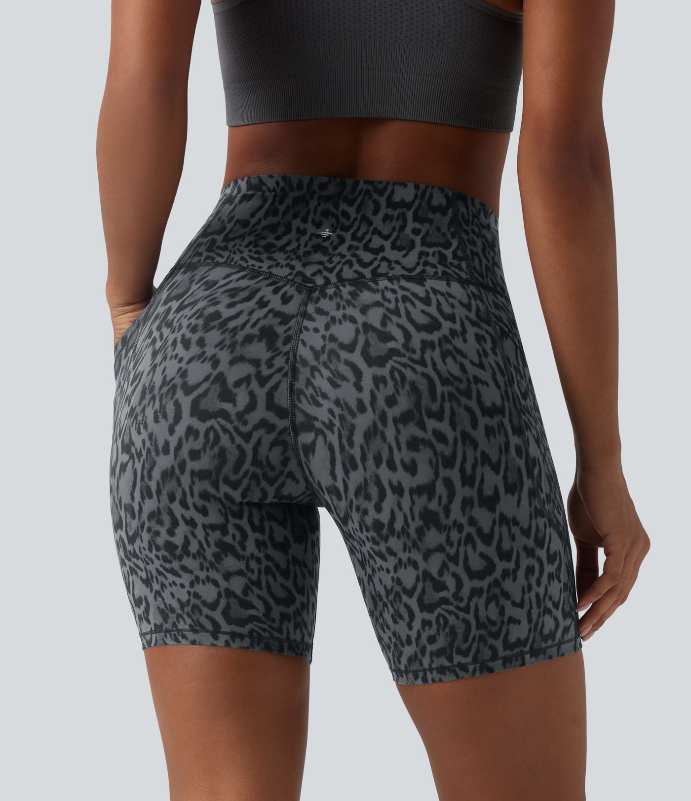 Halara UltraSculpt™ Leopard Print High Waisted Tummy Control Training Biker Shorts 7'' with Pockets