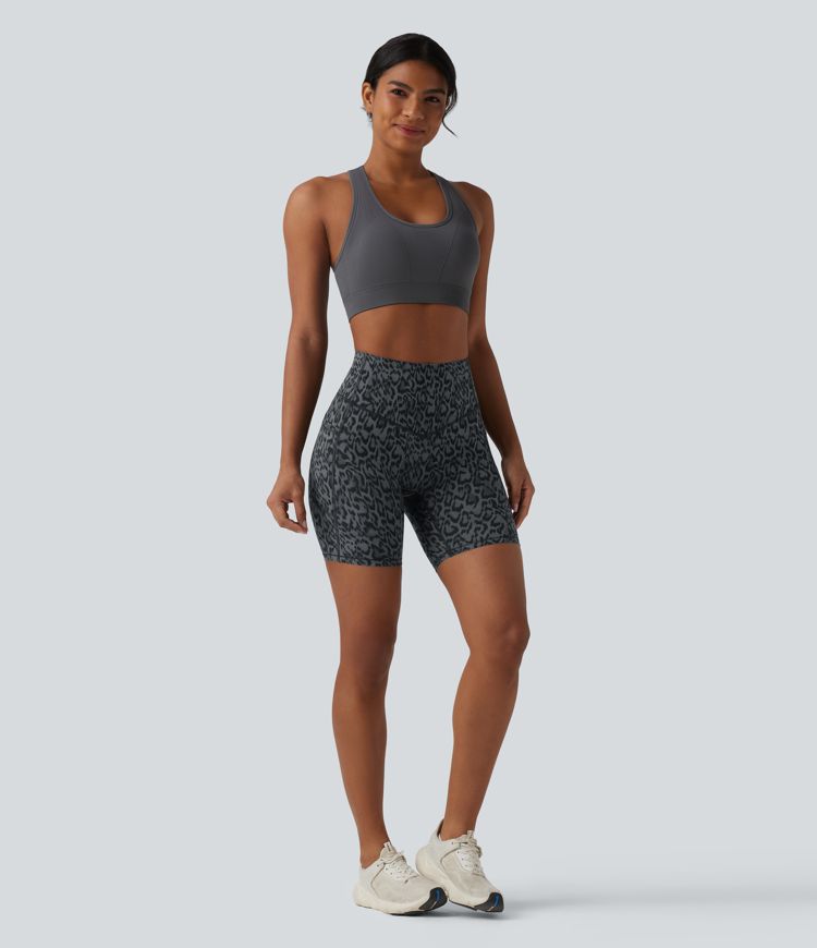 Halara UltraSculpt™ Leopard Print High Waisted Tummy Control Training Biker Shorts 7'' with Pockets