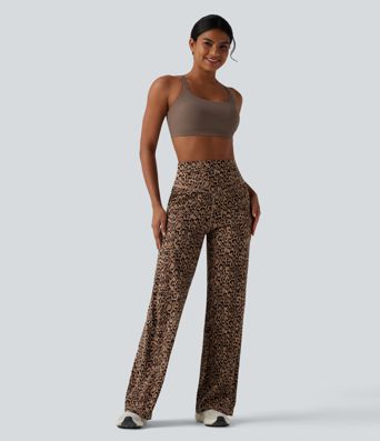 Halara UltraSculpt™ Pantaloni de yoga cu imprimeu leopard, talie înaltă, control al abdomenului, croială dreaptă, cu buzunare