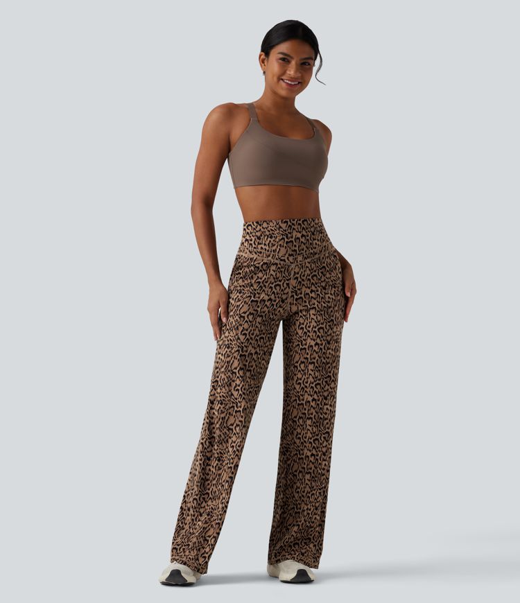 Halara UltraSculpt™ Pantaloni de yoga cu imprimeu leopard, talie înaltă, control al abdomenului, croială dreaptă, cu buzunare