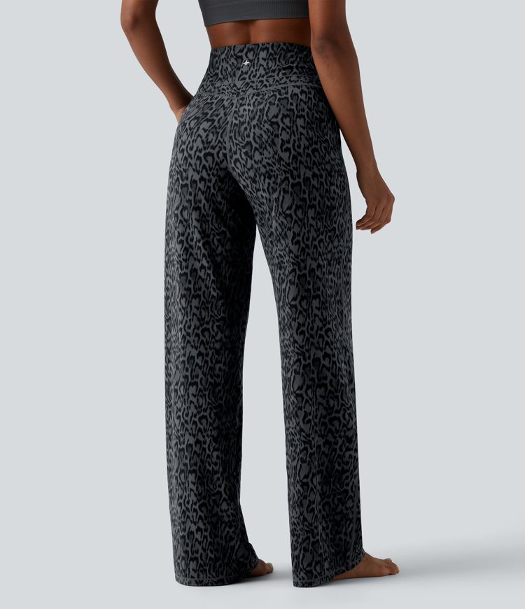 Halara UltraSculpt™ Leopard Print High Waisted Tummy Control Straight Leg Yoga Trousers with Pockets