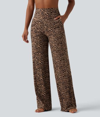 Halara UltraSculpt™ Pantaloni de yoga cu imprimeu leopard, talie înaltă, control al abdomenului, croială dreaptă, cu buzunare