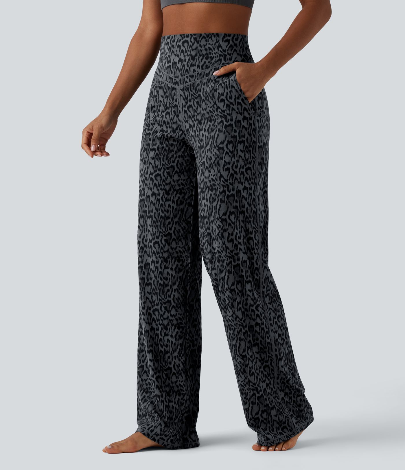 Halara UltraSculpt™ Leopard Print High Waisted Tummy Control Straight Leg Yoga Trousers with Pockets