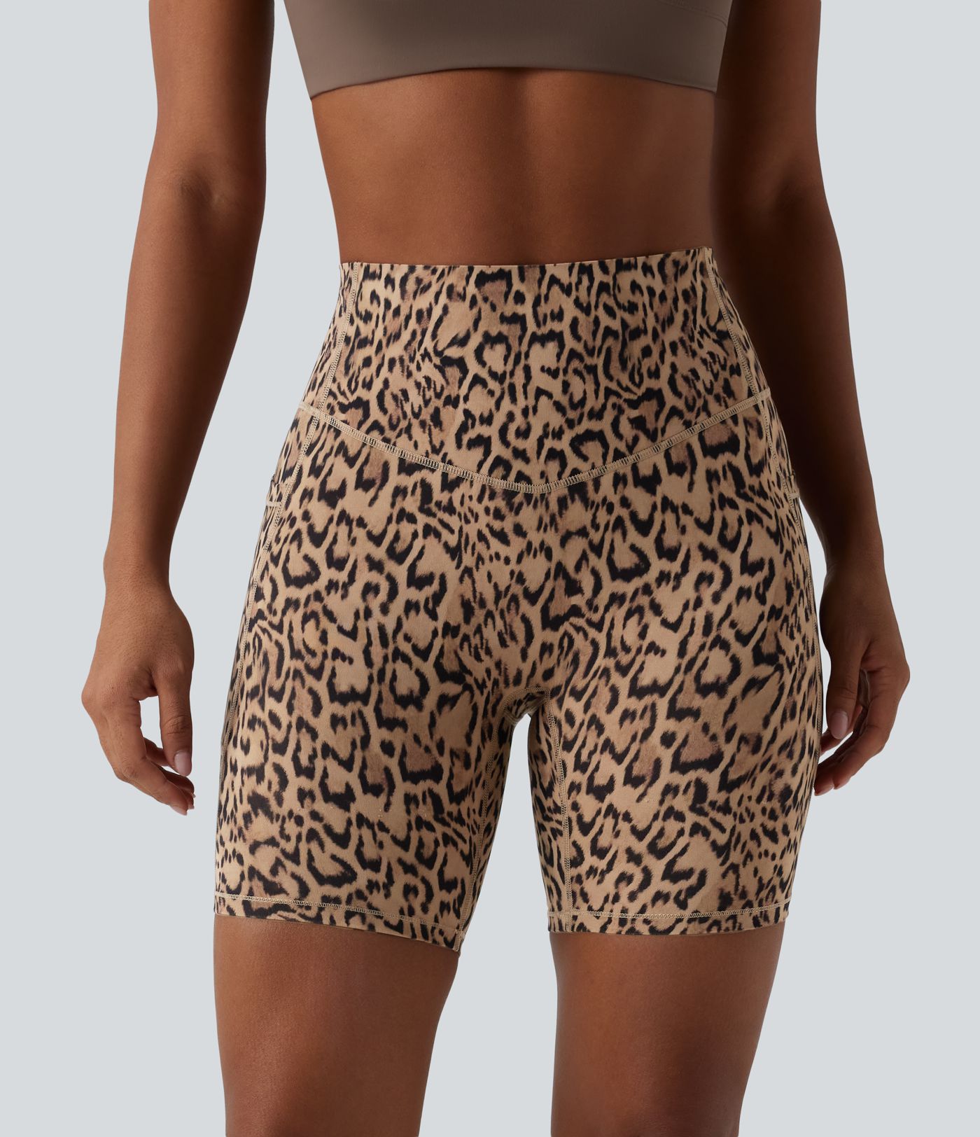 Halara UltraSculpt™ Leopard Print High Waisted Tummy Control Training Biker Shorts 7'' with Pockets