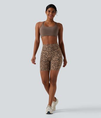 Halara UltraSculpt™ Leopard Print High Waisted Tummy Control Training Biker Shorts 7'' with Pockets