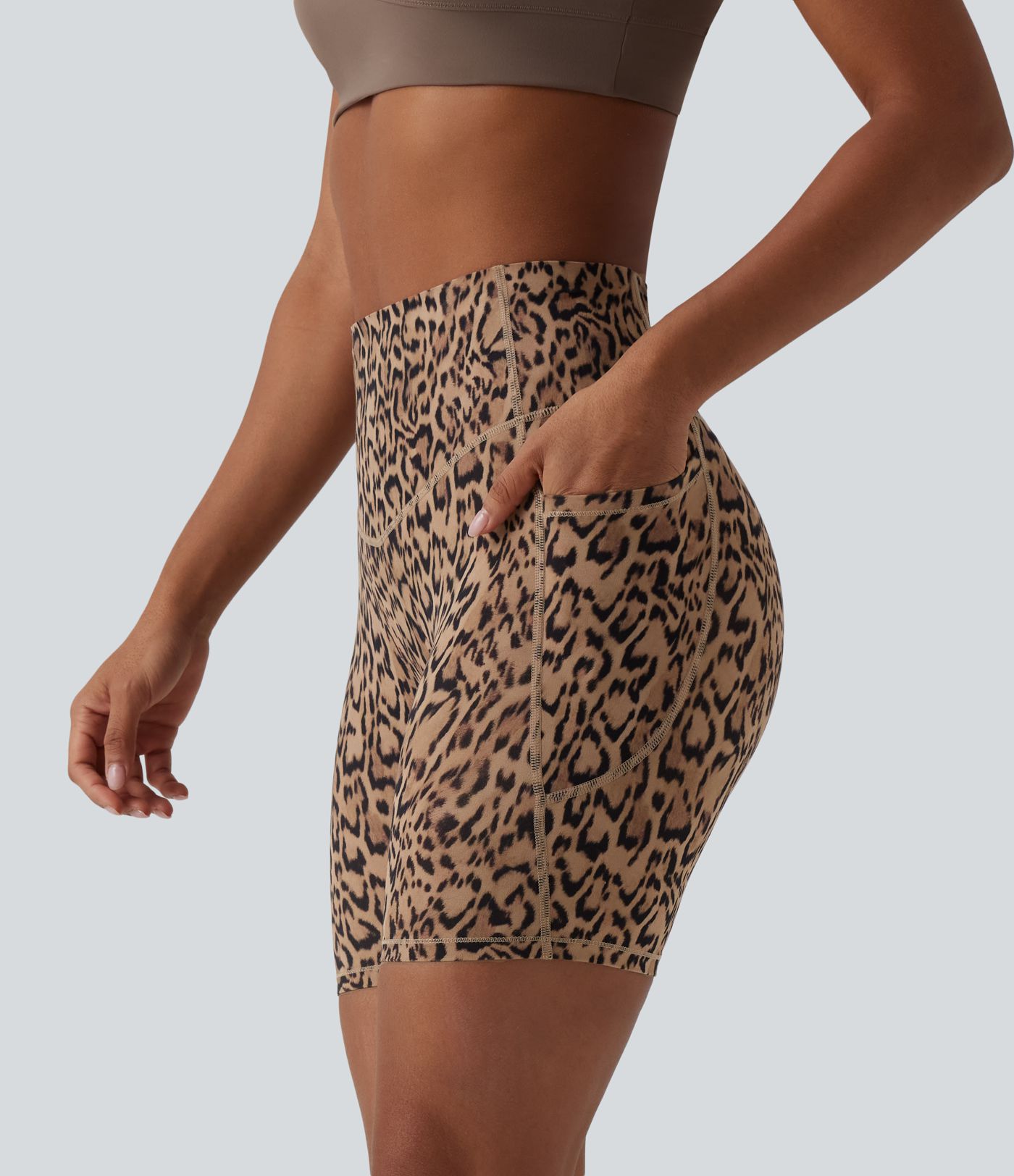 Halara UltraSculpt™ Leopard Print High Waisted Tummy Control Training Biker Shorts 7'' with Pockets