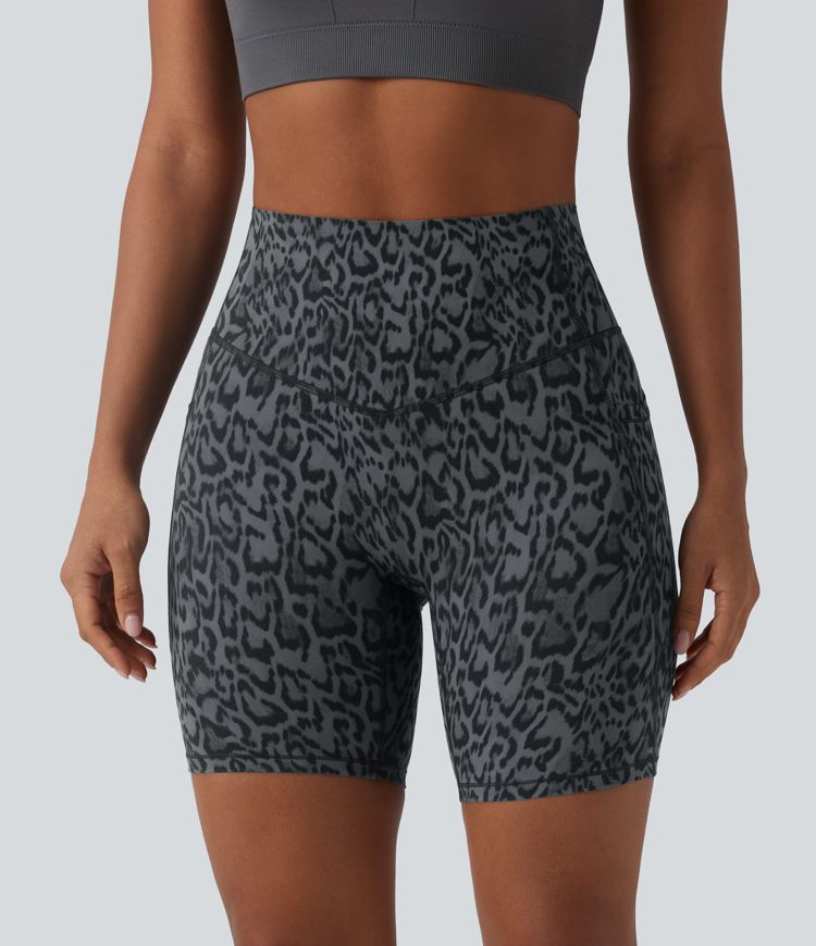 Halara UltraSculpt™ Leopard Print High Waisted Tummy Control Training Biker Shorts 7'' with Pockets