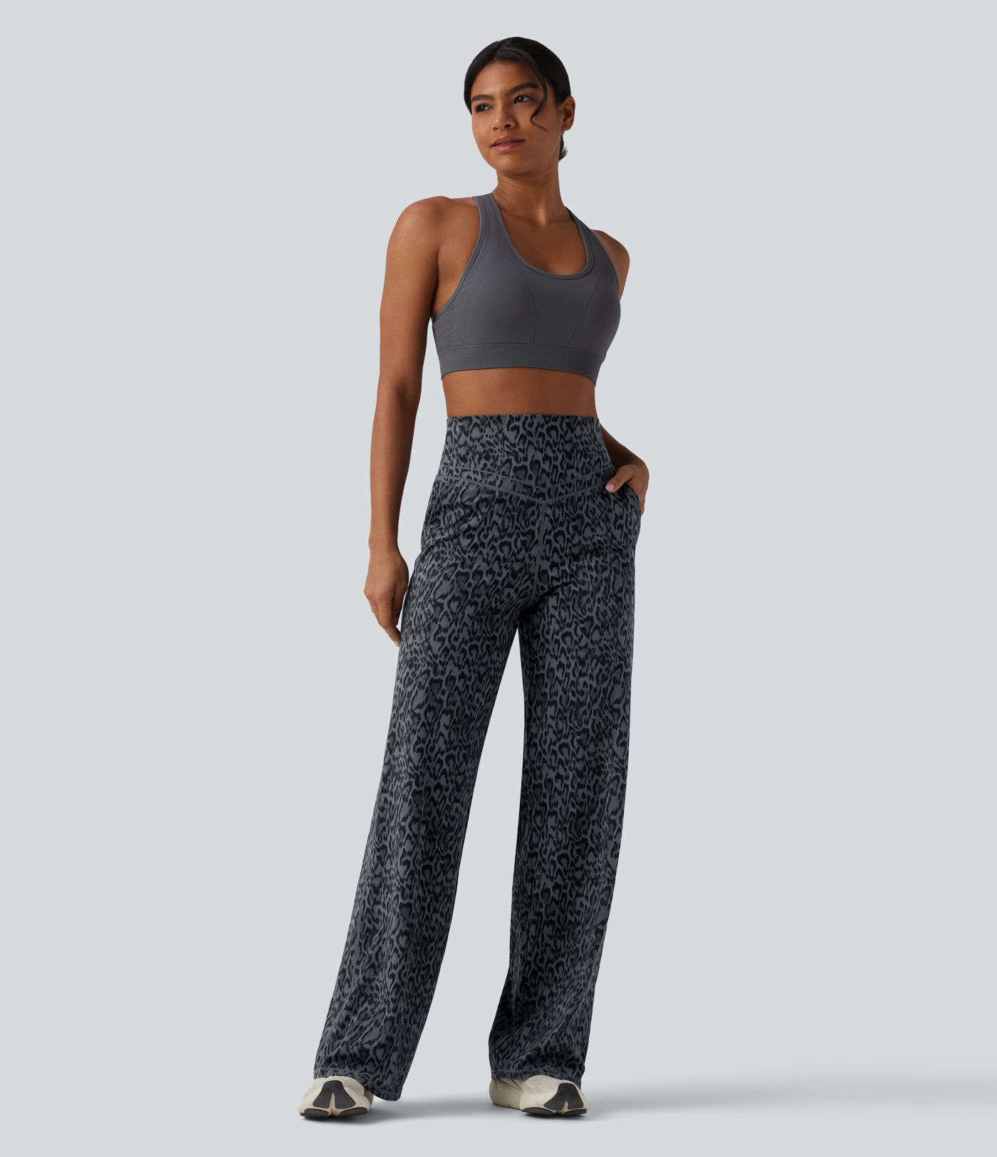Halara UltraSculpt™ Leopard Print High Waisted Tummy Control Straight Leg Yoga Trousers with Pockets