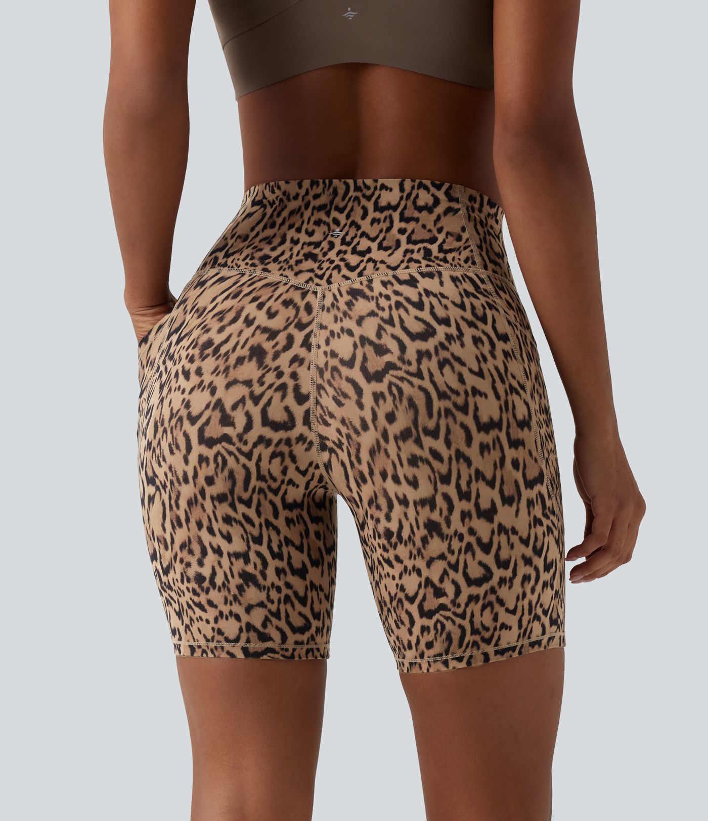 Halara UltraSculpt™ Leopard Print High Waisted Tummy Control Training Biker Shorts 7'' with Pockets