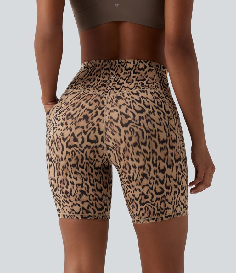 Halara UltraSculpt™ Leopard Print High Waisted Tummy Control Training Biker Shorts 7'' with Pockets
