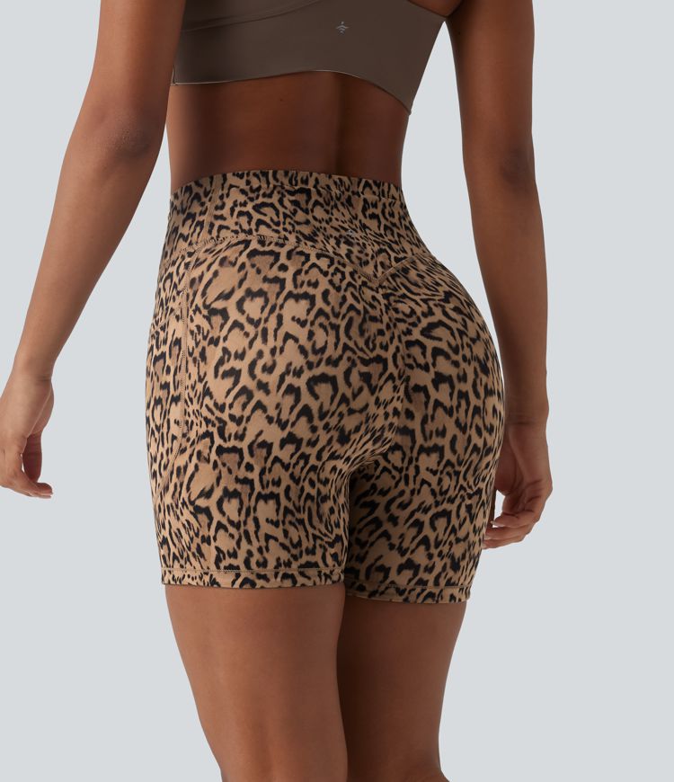 Halara UltraSculpt™ Leopard Print High Waisted Scrunch Butt Lifting Tummy Control Training Biker Shorts 5'' with Pockets