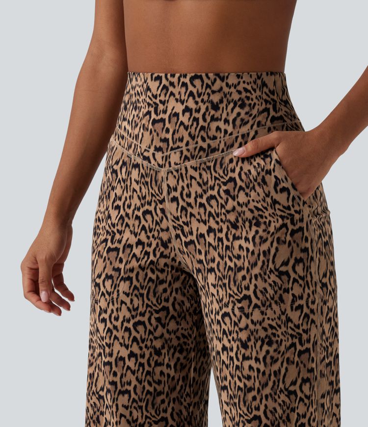Halara UltraSculpt™ Pantaloni de yoga cu imprimeu leopard, talie înaltă, control al abdomenului, croială dreaptă, cu buzunare