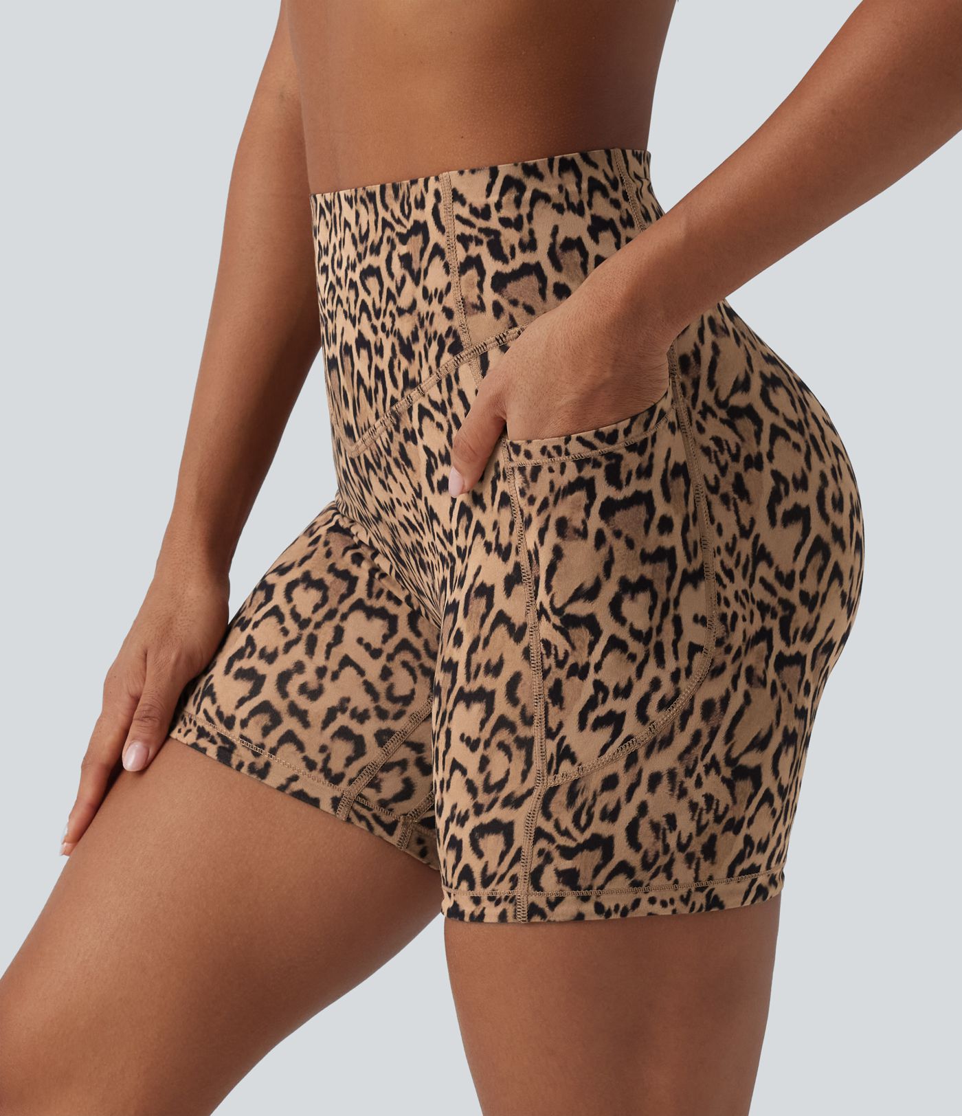 Halara UltraSculpt™ Leopard Print High Waisted Scrunch Butt Lifting Tummy Control Training Biker Shorts 5'' with Pockets