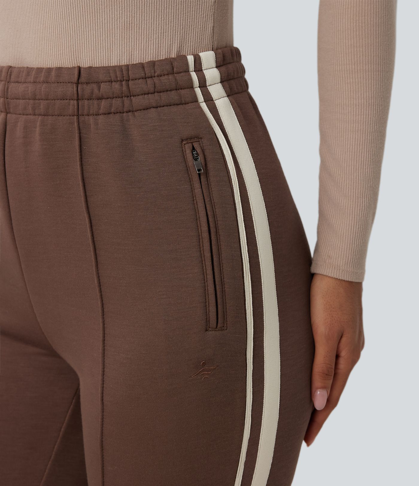 SpacerTek™ High Waisted Inner Drawstring Stripe Casual Pants with Pockets