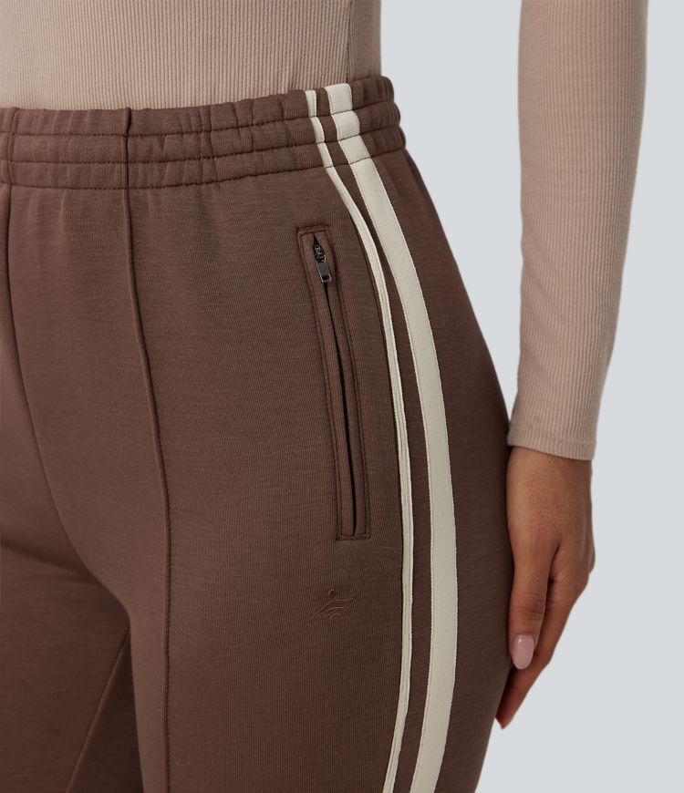 SpacerTek™ High Waisted Inner Drawstring Stripe Casual Pants with Pockets