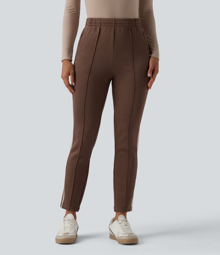 SpacerTek™ High Waisted Inner Drawstring Stripe Casual Pants with Pockets