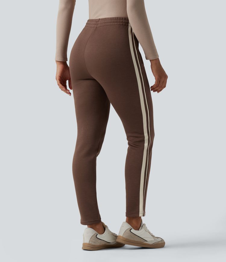 SpacerTek™ High Waisted Inner Drawstring Stripe Casual Pants with Pockets