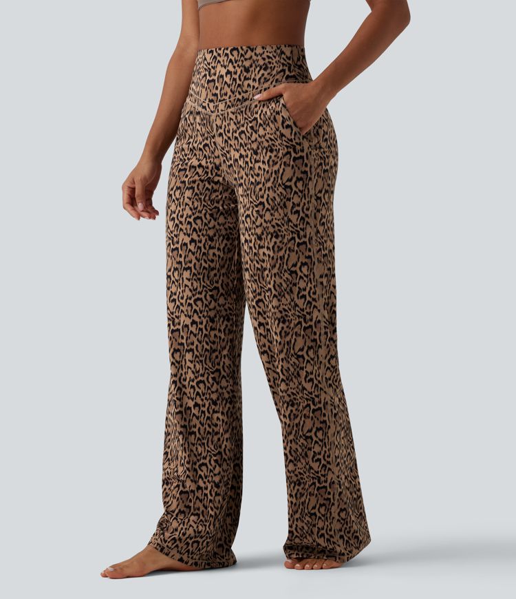 Halara UltraSculpt™ Pantaloni de yoga cu imprimeu leopard, talie înaltă, control al abdomenului, croială dreaptă, cu buzunare