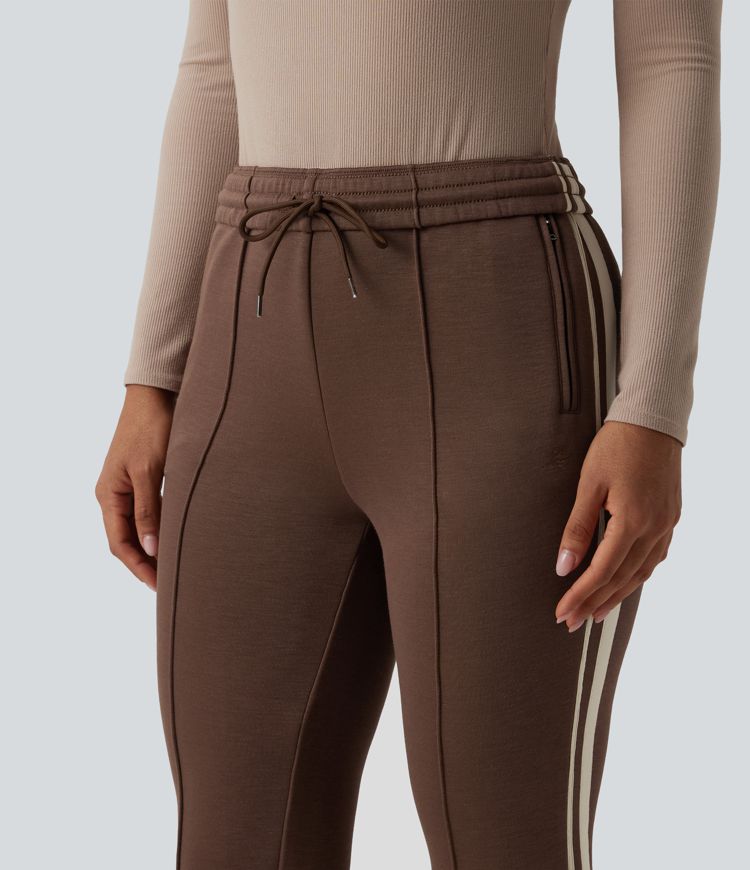 SpacerTek™ High Waisted Inner Drawstring Stripe Casual Pants with Pockets