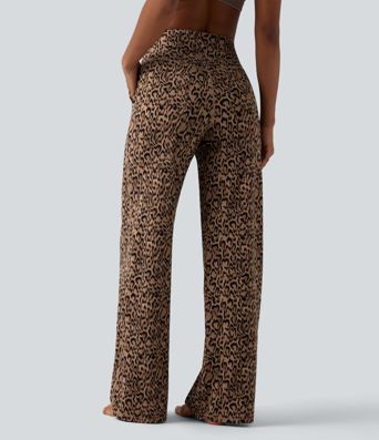 Halara UltraSculpt™ Pantaloni de yoga cu imprimeu leopard, talie înaltă, control al abdomenului, croială dreaptă, cu buzunare