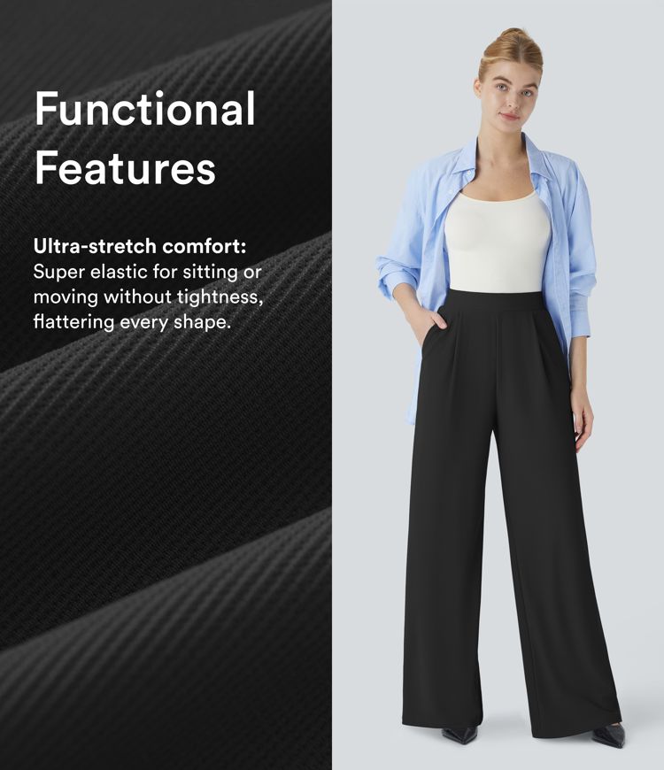 Halara Flex™ High Waisted Body Sculpt Waist-Slimming Pocket Wide Leg Micro Waffle Work Trousers