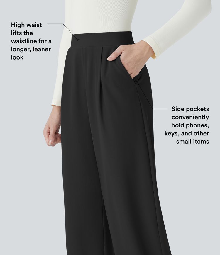 Halara Flex™ High Waisted Body Sculpt Waist-Slimming Pocket Wide Leg Micro Waffle Work Trousers