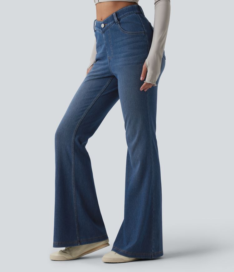 Halara Flex™ - Lässige Schlagjeans mit hohem V-förmigem Bund und mehreren Taschen