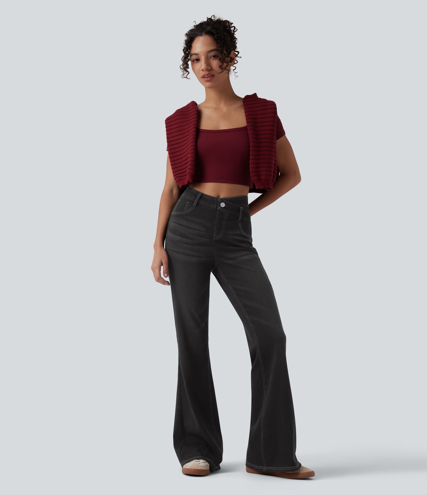 Halara Flex™ High Waisted Crossover Tummy Control Bootcut Casual Jeans with Pockets