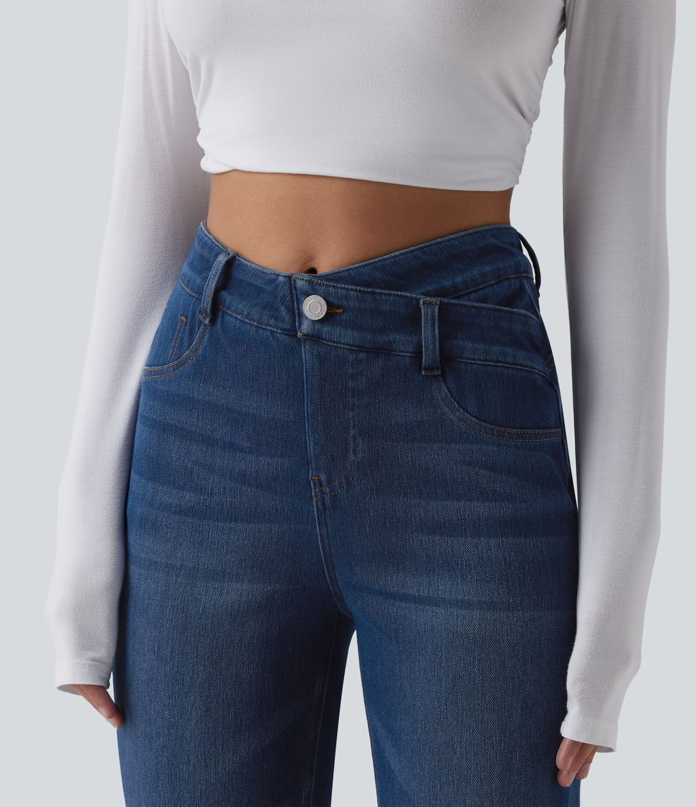 Halara Flex™ High Waisted Crossover Tummy Control Bootcut Casual Jeans with Pockets