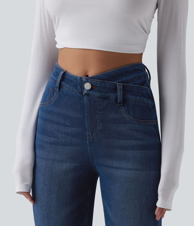 Halara Flex™ High Waisted Crossover Tummy Control Bootcut Casual Jeans with Pockets