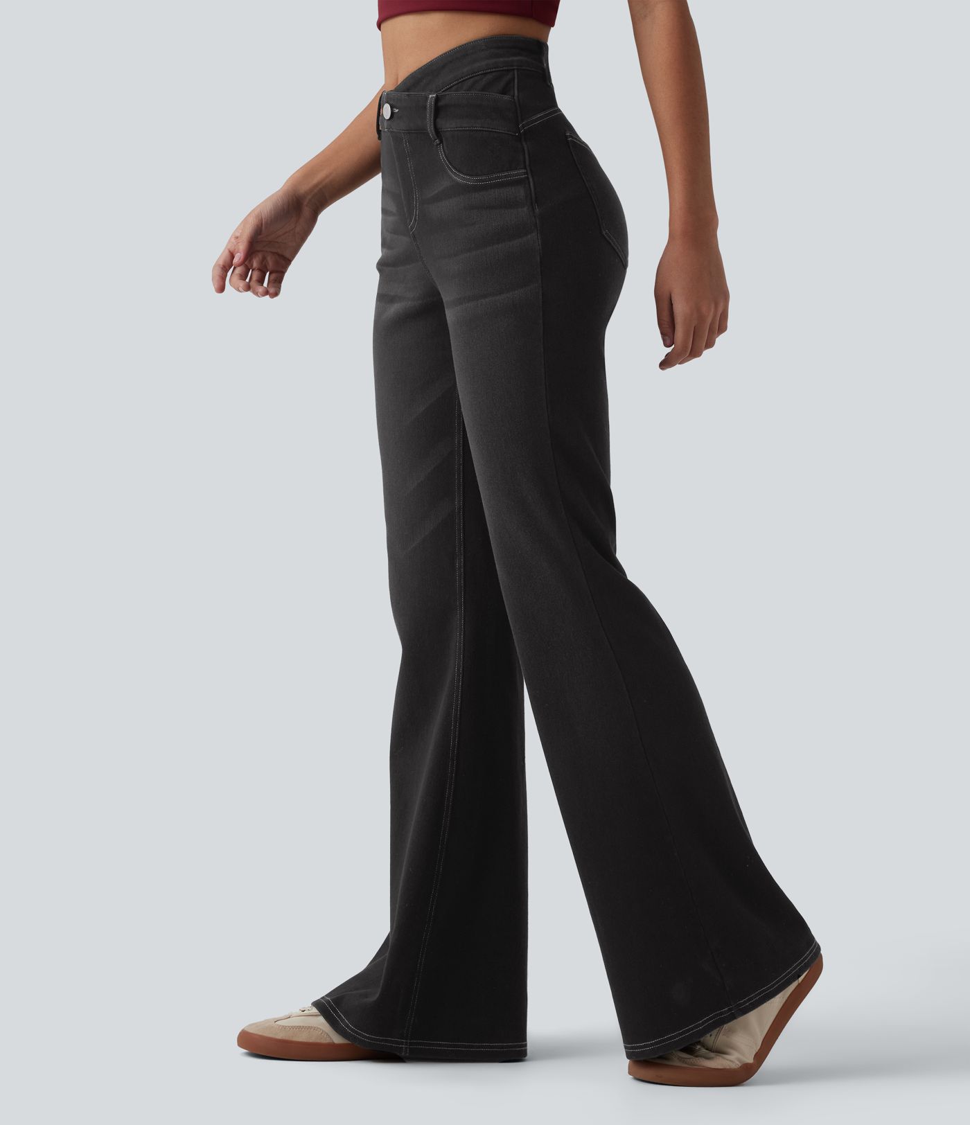 Halara Flex™ High Waisted Crossover Tummy Control Bootcut Casual Jeans with Pockets