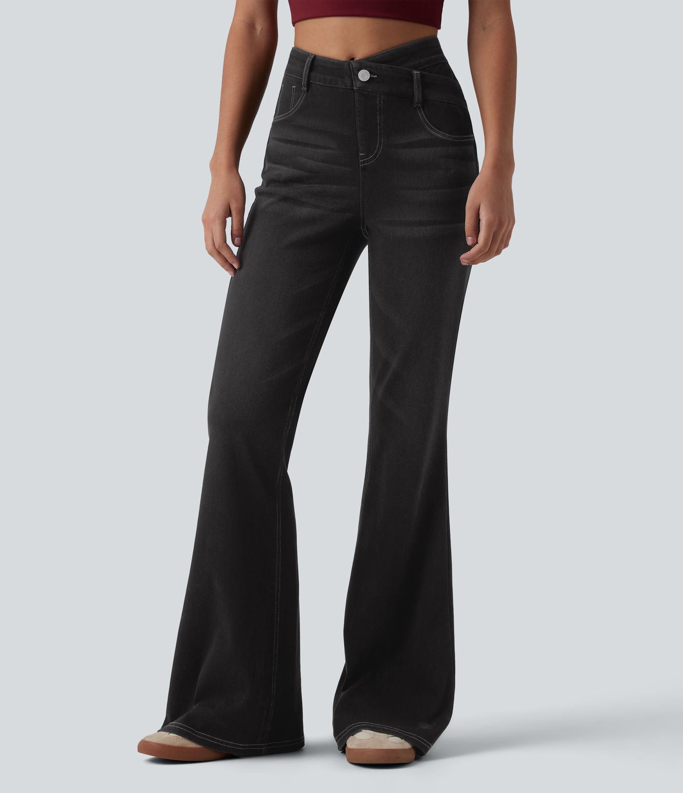 Halara Flex™ High Waisted Crossover Tummy Control Bootcut Casual Jeans with Pockets