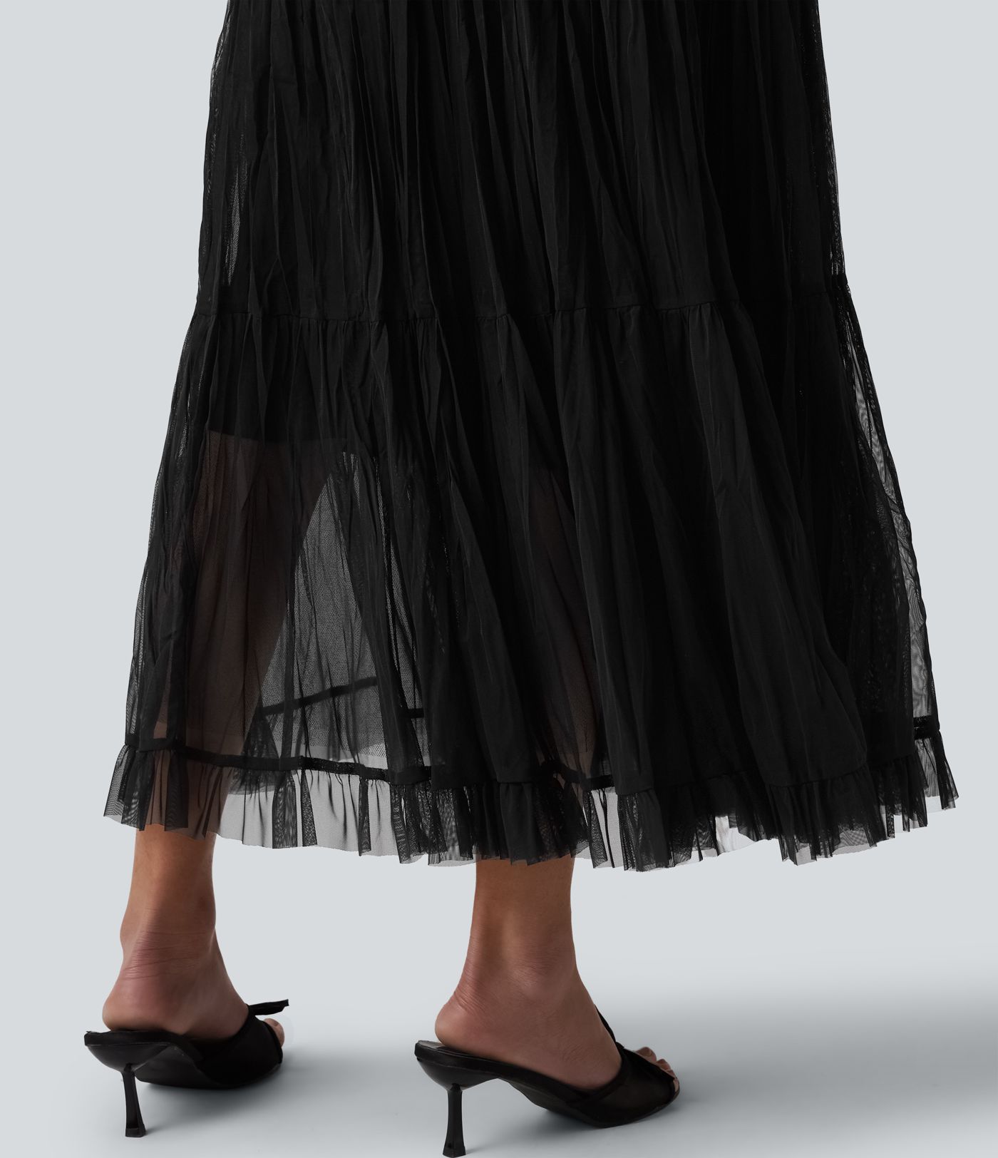 High Waisted Contrast Mesh Maxi Skirt