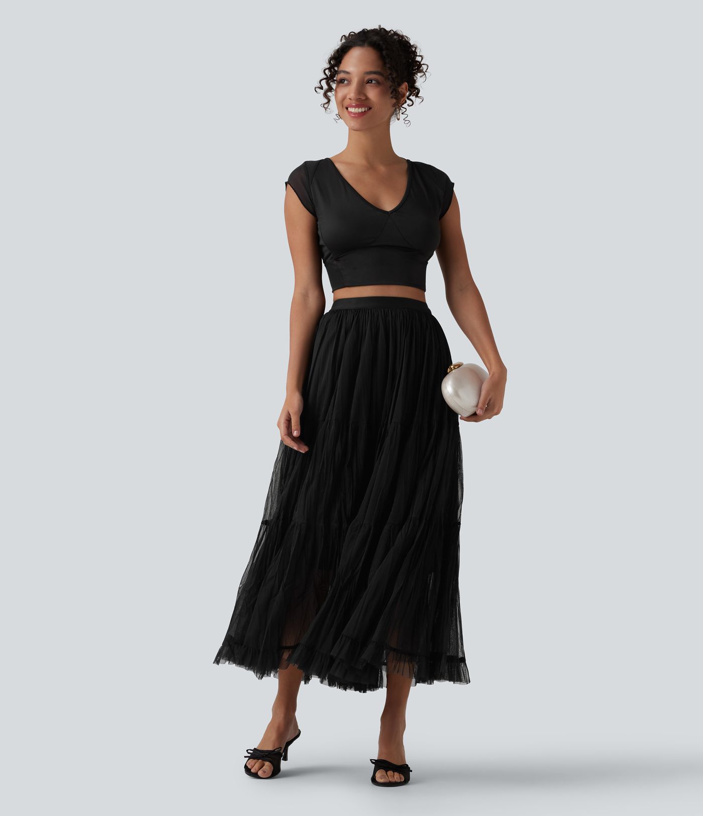 High Waisted Contrast Mesh Maxi Skirt