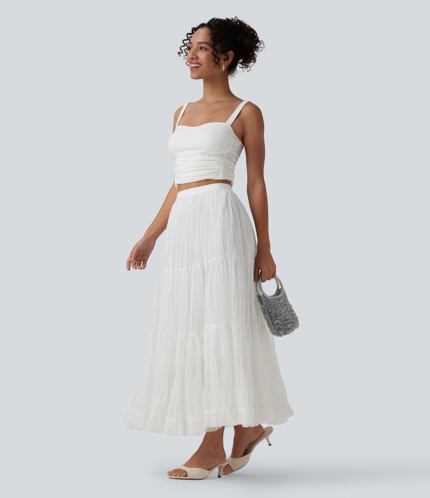 High Waisted Contrast Mesh Maxi Skirt