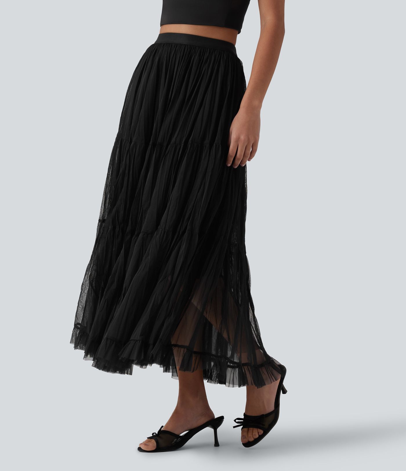 High Waisted Contrast Mesh Maxi Skirt