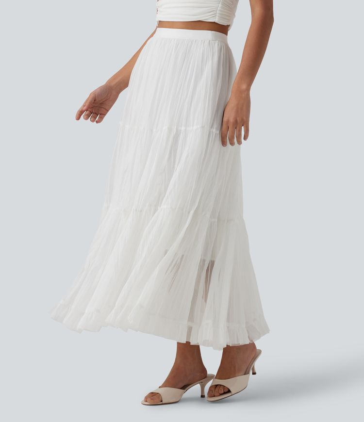 High Waisted Contrast Mesh Maxi Skirt