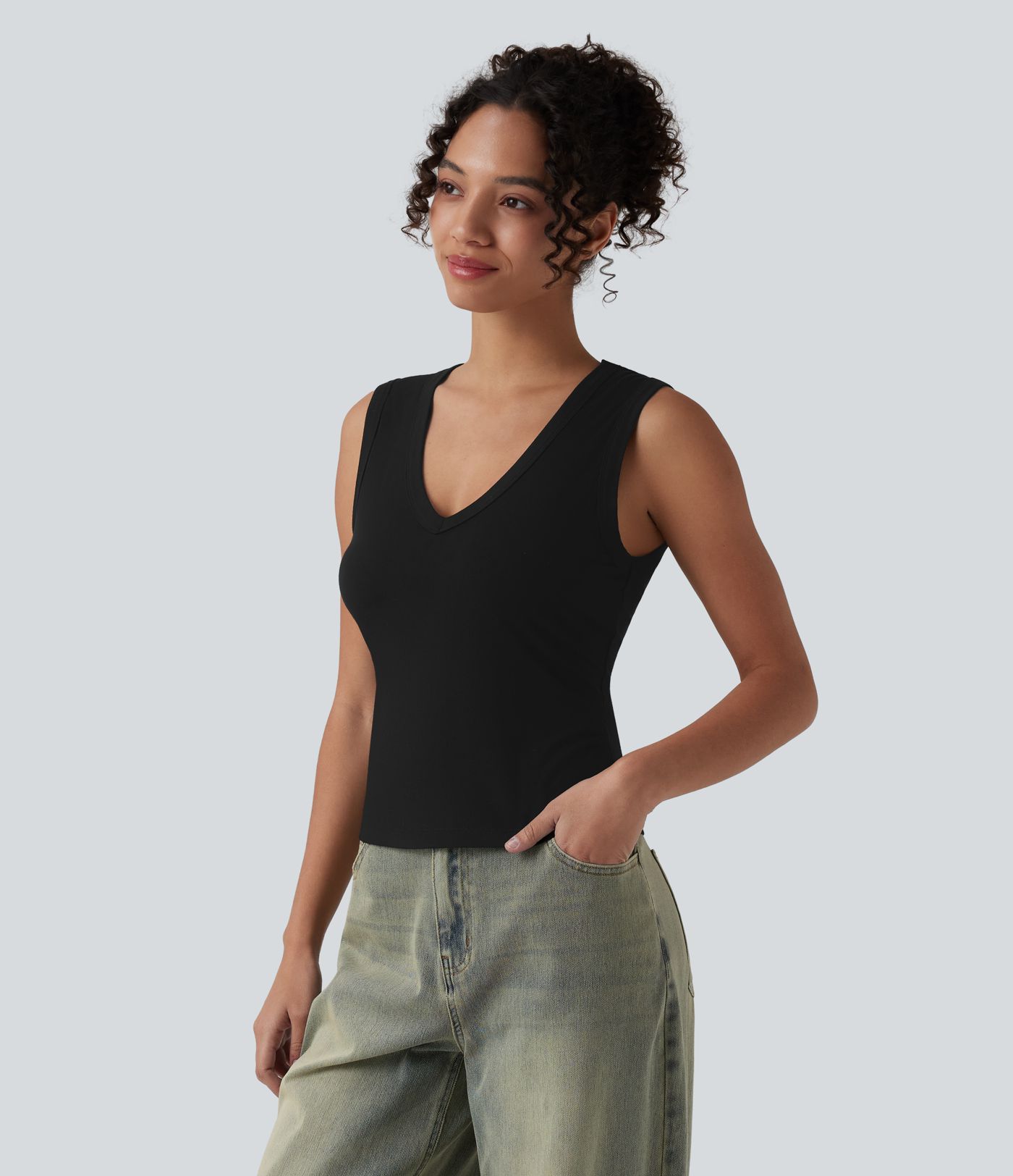 Maiou casual cu decolteu în V