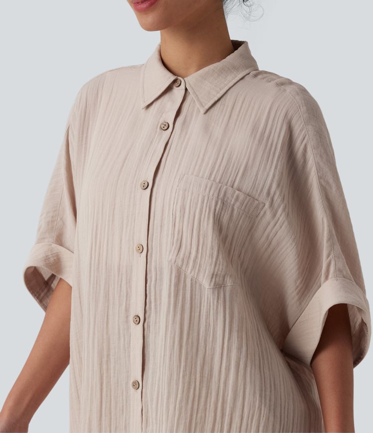 Half Sleeve Casual Linen-Feel Shirt with Pocket