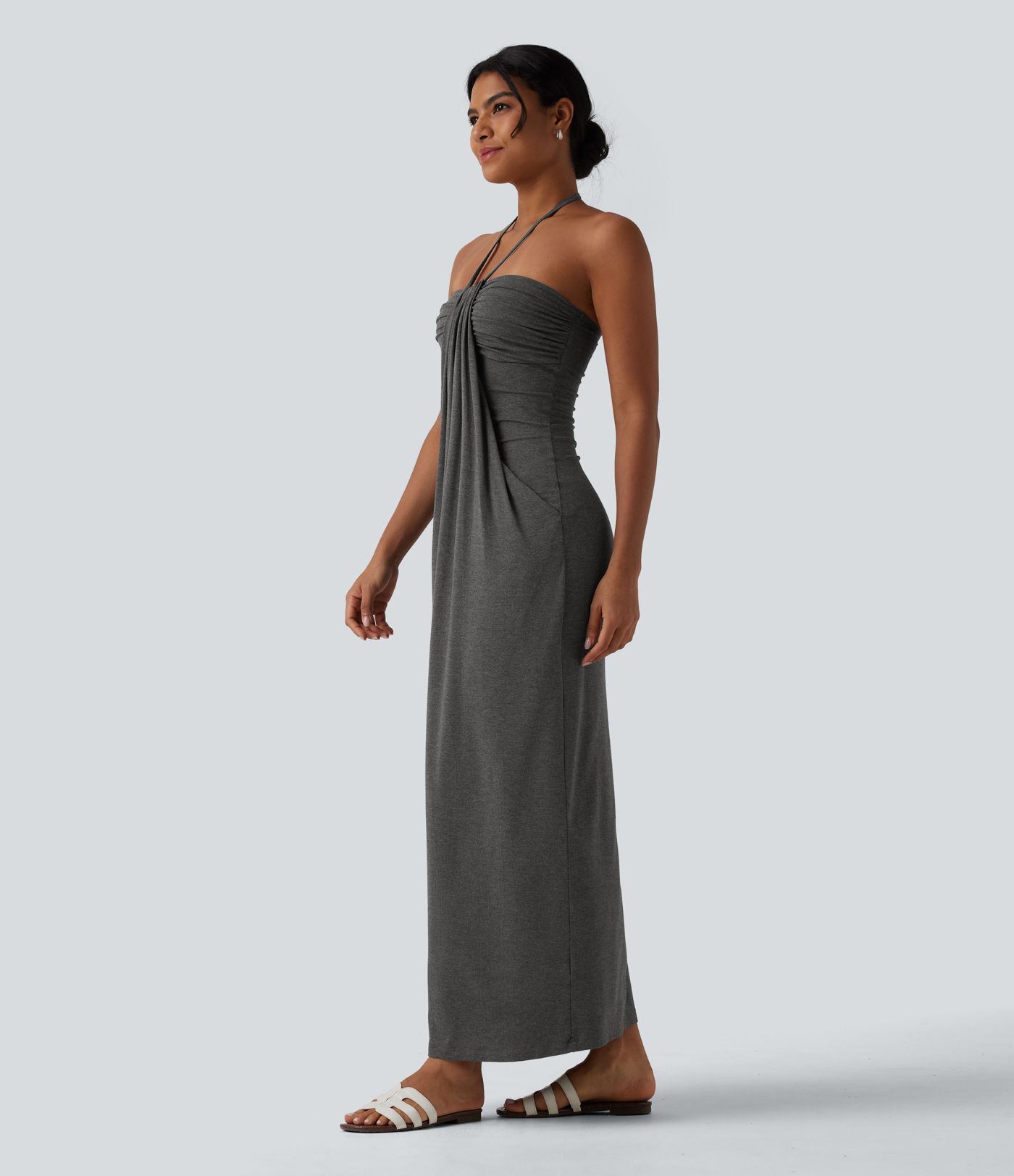 Halter Tie Back Maxi Dress with Pockets